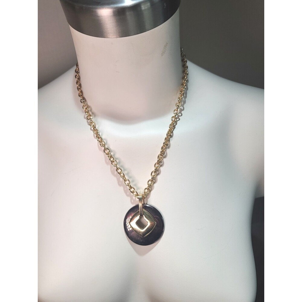 Vintage Liz Claiborne Gold Tone Necklace Deep Purple Pendant 20"